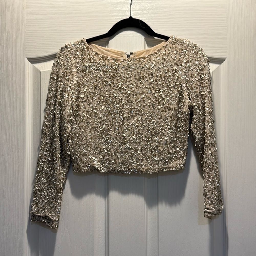 Alice + Olivia sequin and beaded crop top